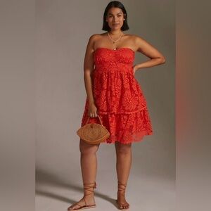 Maeve by Anthropologie mini strapless lace tiered dress